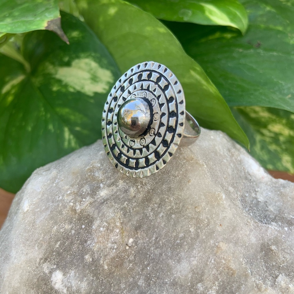 Engraved Mexican Art NICKEL SILVER  RING Adjustable